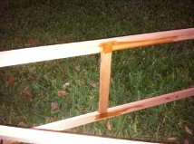 This picture attempts to show the half lap joint I used to tie the &quot;rungs&quot; to the stringers.